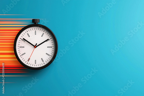 dynamic image of clock with vibrant speed lines on blue background, symbolizing time efficiency and speed improvements photo