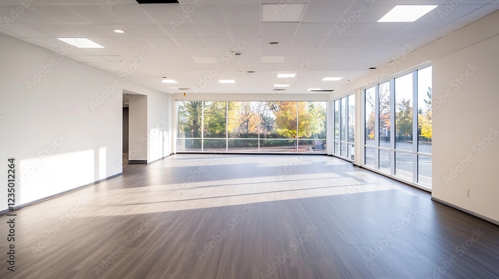 Fototapeta premium Spacious Empty Modern Office Room with Large Windows and Natural Light : Generative AI