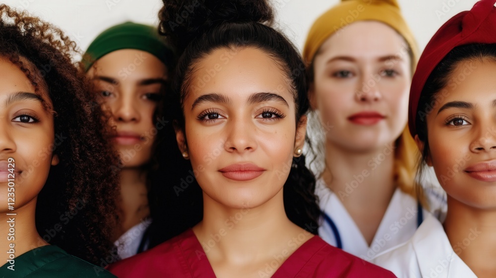 Obraz premium Group of diverse female health professionals proudly showcasing their commitment to patient care on Doctors Day