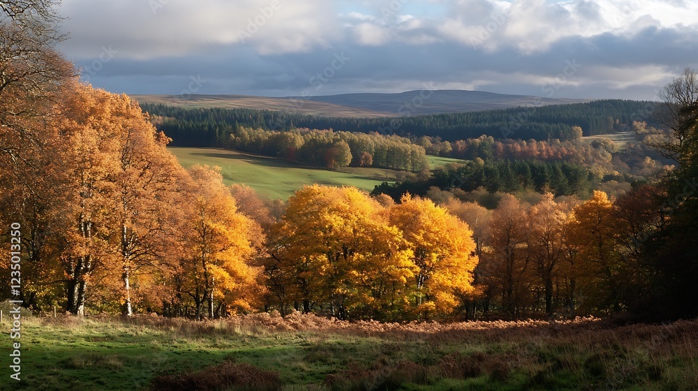 Panoramic View of Autumn Forest Blanketed in Vibrant Shades of Orange and Yellow : Generative AI Panoramic View of Autumn Forest Blanketed in Vibrant Shades of Orange and Yellow : Generative AI
