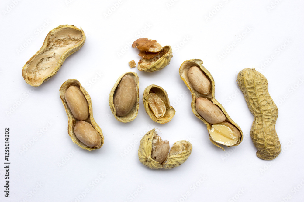 A set of peanuts. Isolated on a white background. A set of peanuts. Isolated on a white background.