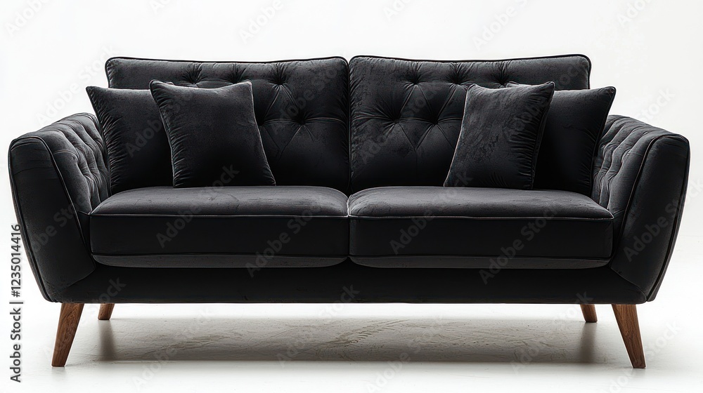 Obraz premium Elegant Black Velvet Loveseat With Wooden Legs