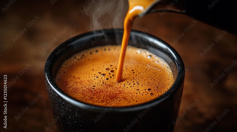 Coffee being poured into a cup with rich espresso shot creating a creamy texture Coffee being poured into a cup with rich espresso shot creating a creamy texture