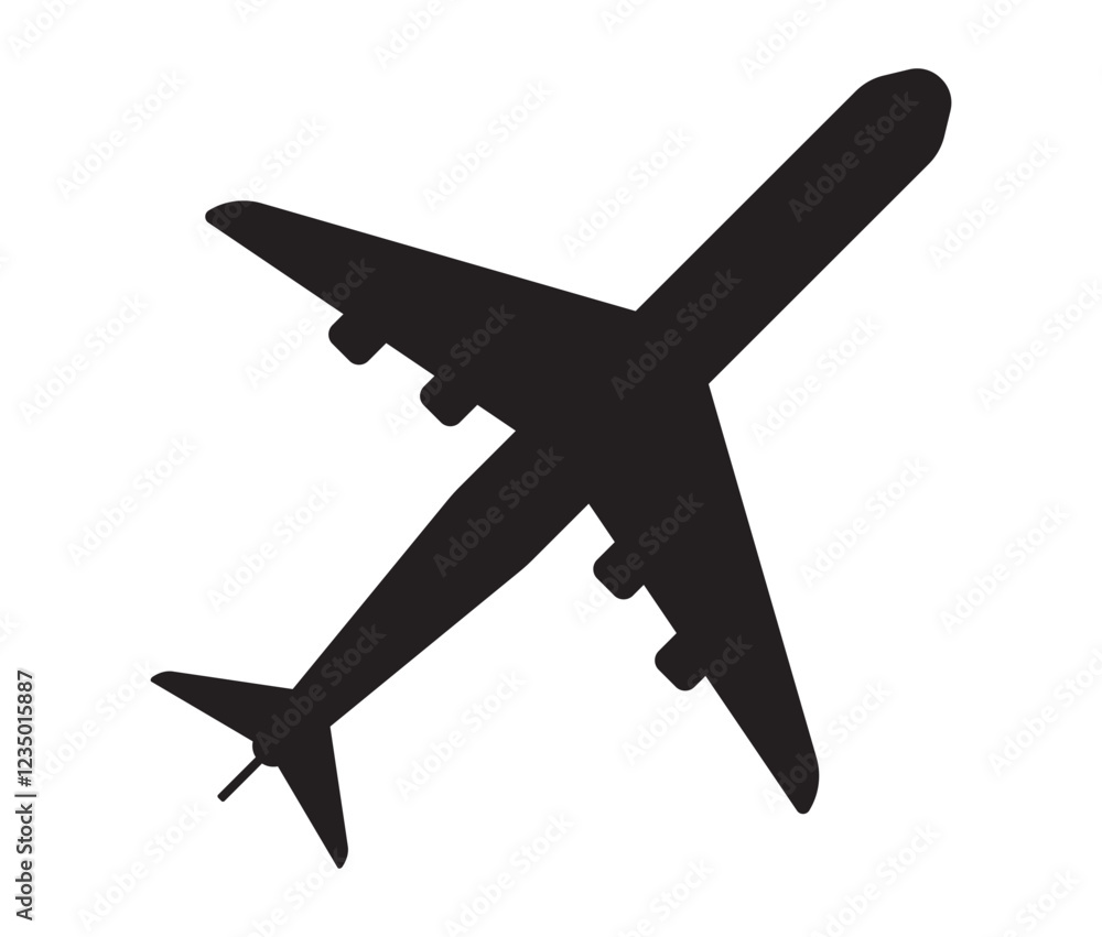 Obraz premium A passenger airplane. Flight. Logo. Black pictogram. Vector. Illustration