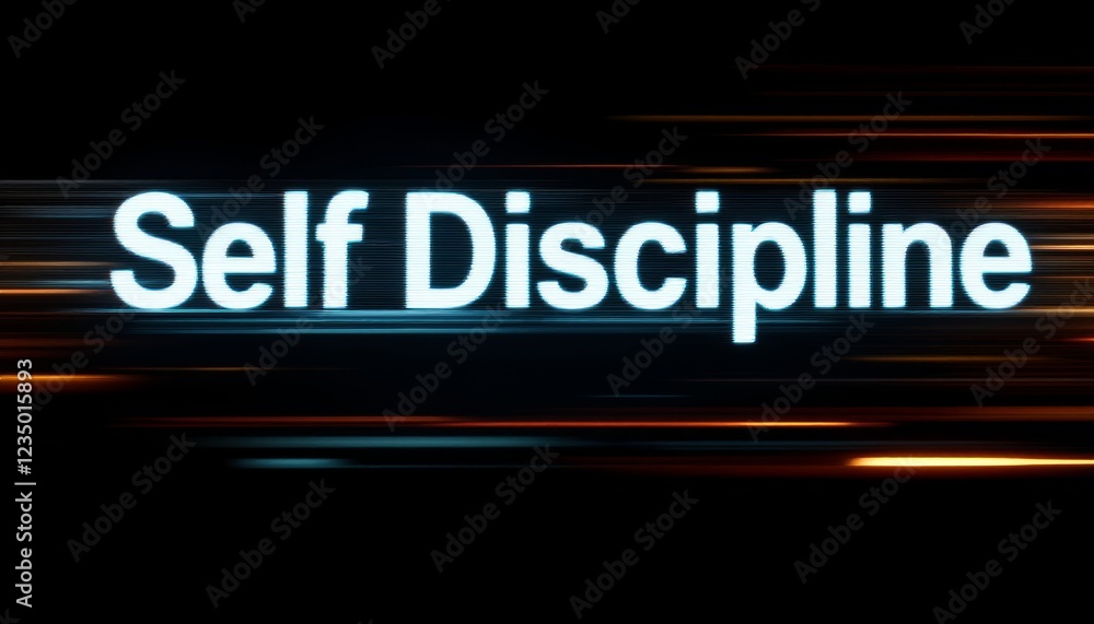 Obraz premium Self Discipline displayed with luminous text and motion streaks on dark backdrop