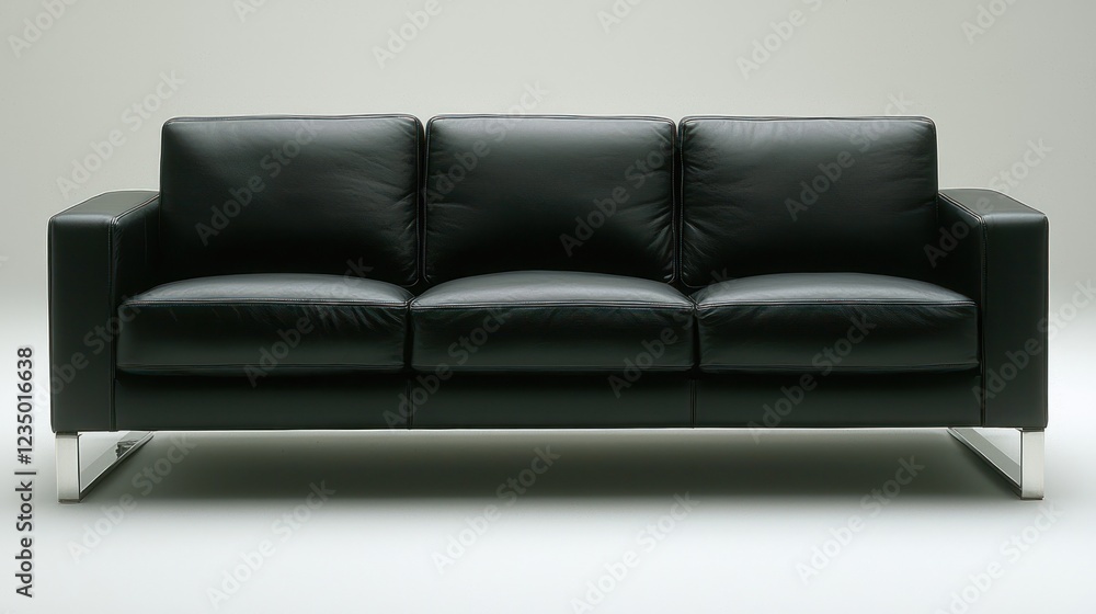 Elegant Black Leather Three Seat Sofa Modern Design Elegant Black Leather Three Seat Sofa Modern Design