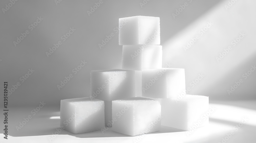 White sugar cubes with geometric shapes and minimalist composition White sugar cubes with geometric shapes and minimalist composition