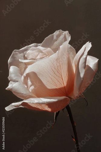 Close-up photo of a rose with aesthetic petals on a black background, highlighting its delicate details