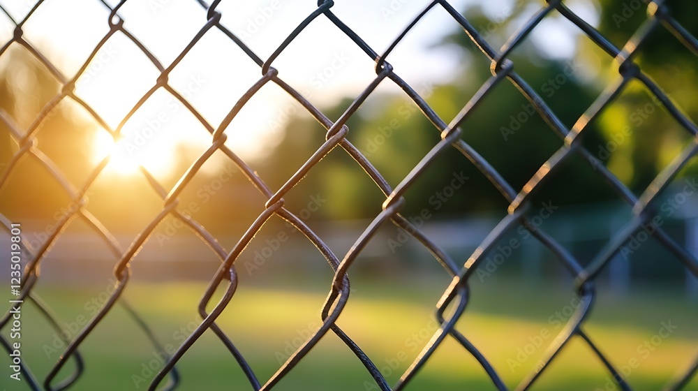 Rustic Chain Link Fence with Sunlit Background Great for Urban Themes : Generative AI Rustic Chain Link Fence with Sunlit Background Great for Urban Themes : Generative AI