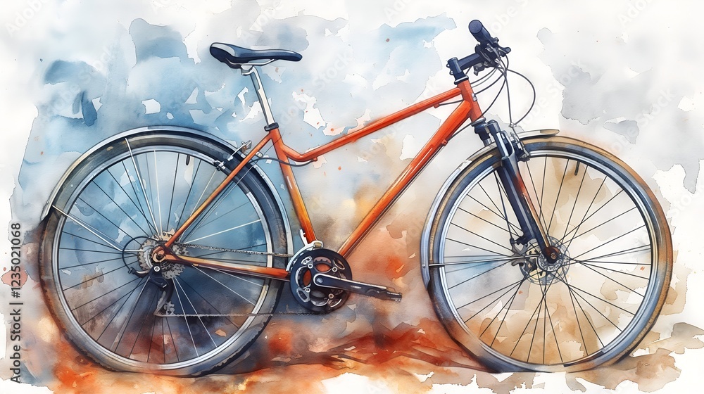 Fototapeta premium Watercolor Illustration of a Person Biking, Perfect for Travel Blogs, Fitness Websites, and Lifestyle Magazines.