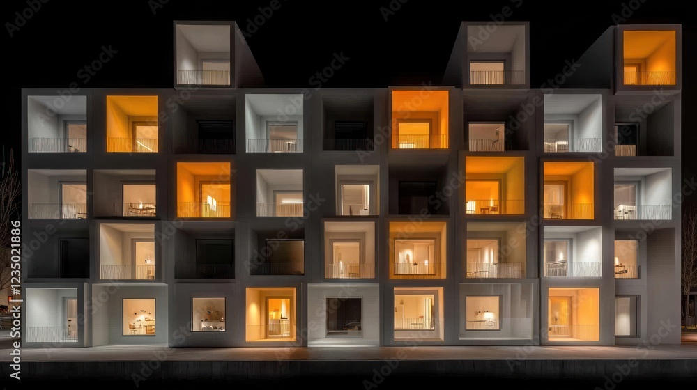 Illuminated Cube Apartments at Night Illuminated Cube Apartments at Night