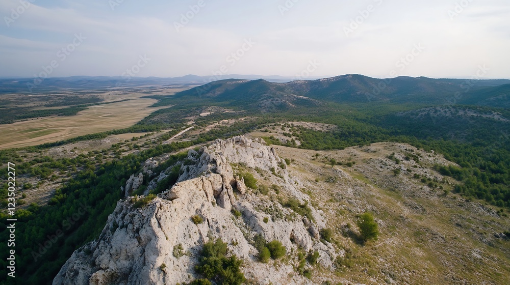 Aerial View of Rolling Hills and Expansive Valleys under Clear Blue Skies : Generative AI Aerial View of Rolling Hills and Expansive Valleys under Clear Blue Skies : Generative AI