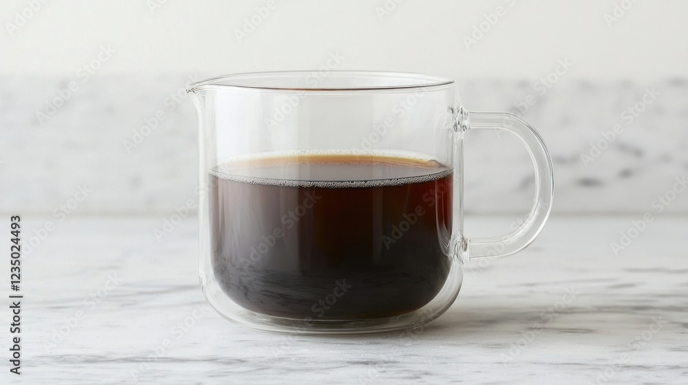 Double-walled Glass Mug of Dark Coffee on Marble Double-walled Glass Mug of Dark Coffee on Marble