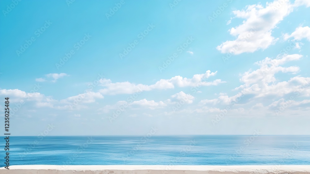 Calm ocean horizon under bright blue sky inviting peacefulness and relaxation : Generative AI Calm ocean horizon under bright blue sky inviting peacefulness and relaxation : Generative AI