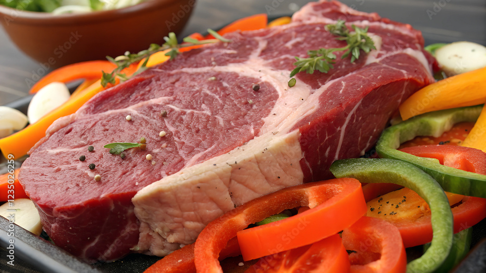 raw beef steak with vegetables
raw beef steak with vegetables