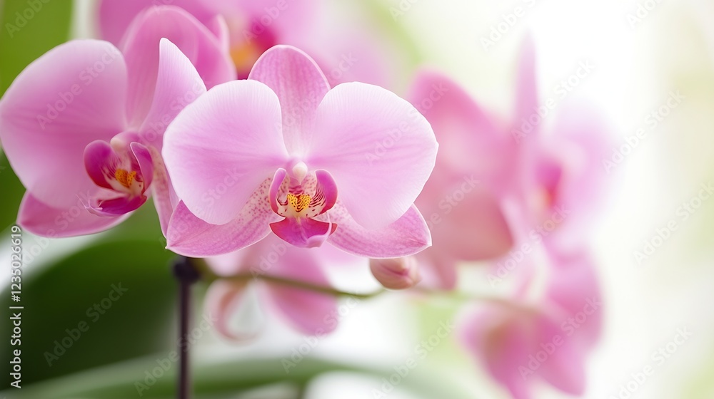 Beautiful Pink Orchids in Bloom With Soft Green Background in Natural Light : Generative AI Beautiful Pink Orchids in Bloom With Soft Green Background in Natural Light : Generative AI