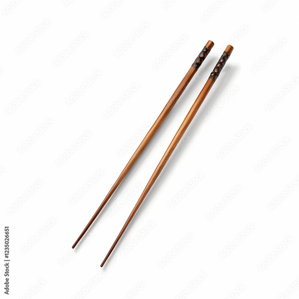 A pair of wooden chopsticks, isolated on a transparent or white background A pair of wooden chopsticks, isolated on a transparent or white background