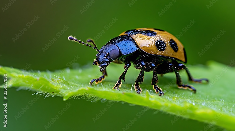 Colorful Macro Image of a Beetle with Distinctive Markings on a Leaf : Generative AI Colorful Macro Image of a Beetle with Distinctive Markings on a Leaf : Generative AI