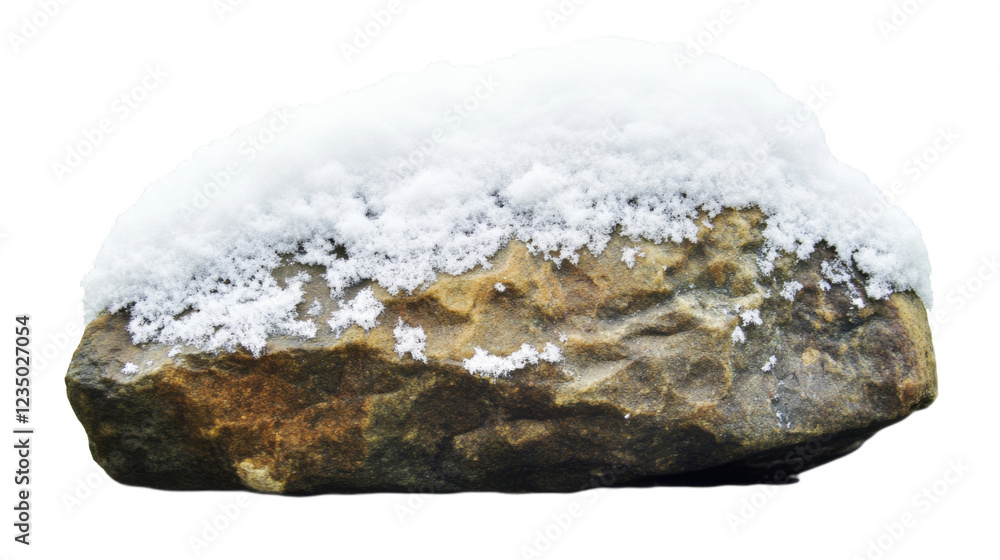 Fototapeta premium Snow covering a large rock on transparent background