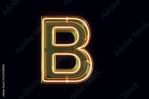neon light letter B on black background