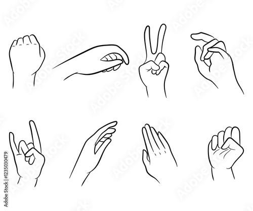 Hand gestures in different positions hand drawn illustration