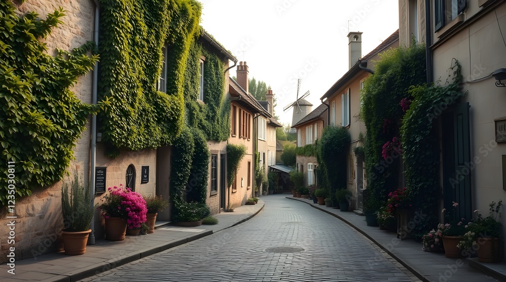 Fototapeta premium 3d image. Old Town, Street, 3d wallpaper and mural. Wallpaper on the wall