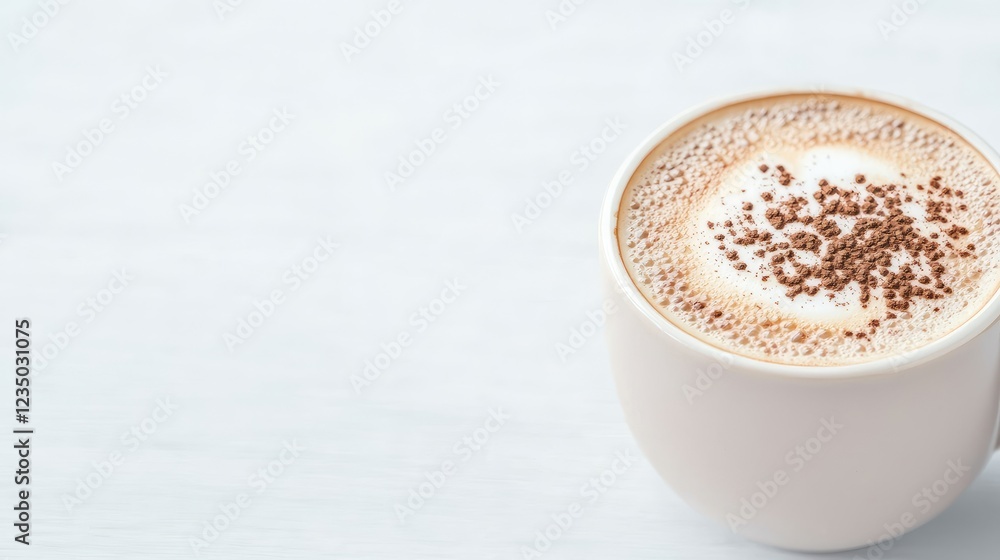 Cappuccino coffee cup on white wood table Cappuccino coffee cup on white wood table