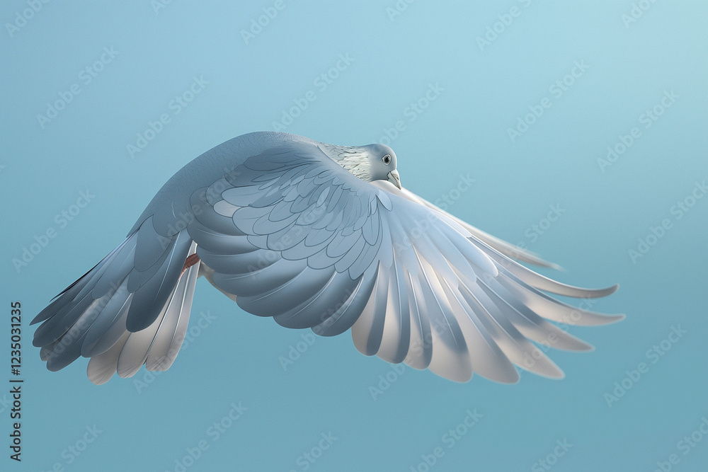 Obraz premium A beautifully crafted 2D animated sequence of a pigeon gracefully flying through a serene blue sky