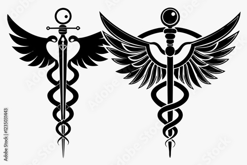 caduceus health symbol asclepius wand icon