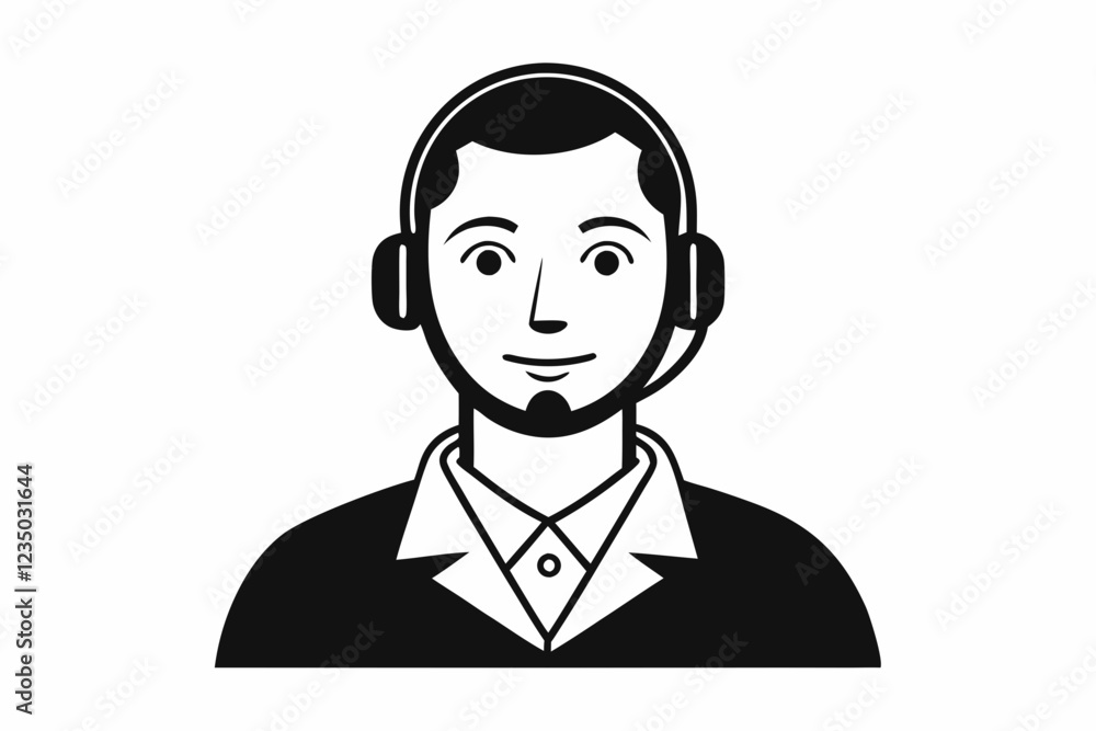 call center man black and white color silhouette call center man black and white color silhouette