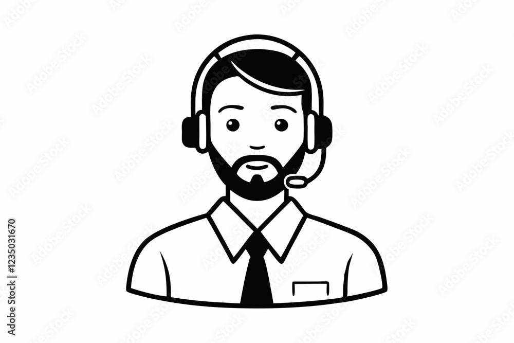 call center man black and white color silhouette call center man black and white color silhouette