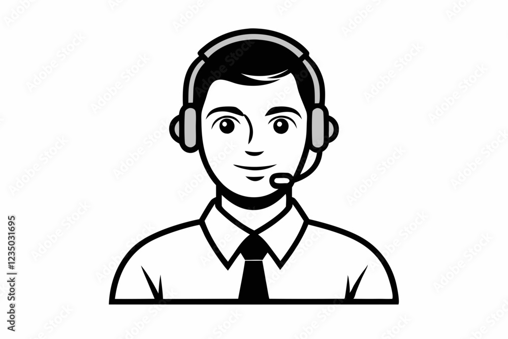 call center man black and white color silhouette call center man black and white color silhouette