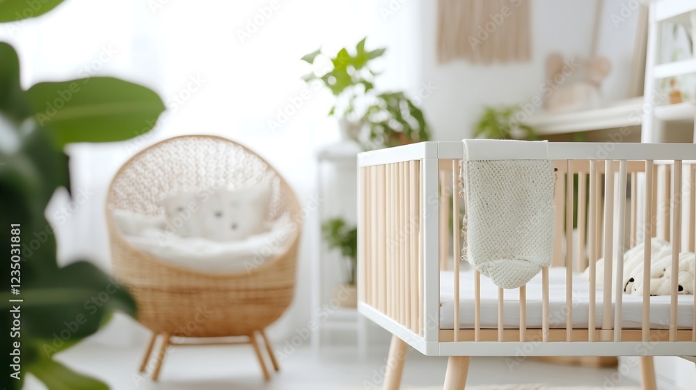 Modern Nursery Space with Natural Sunlight and EcoFriendly Wooden Furniture : Generative AI Modern Nursery Space with Natural Sunlight and EcoFriendly Wooden Furniture : Generative AI