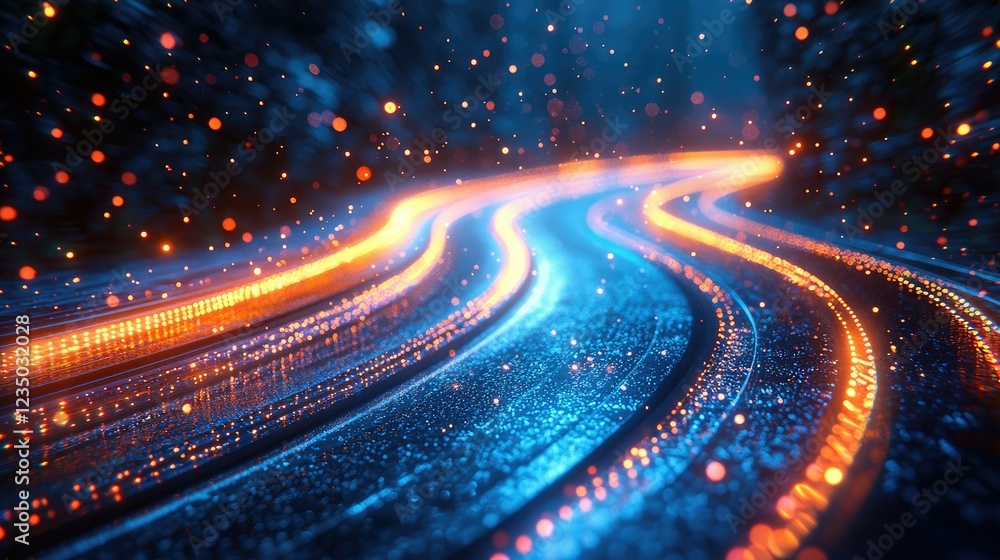 Abstract swirling luminous pathways of blue and orange light Abstract swirling luminous pathways of blue and orange light
