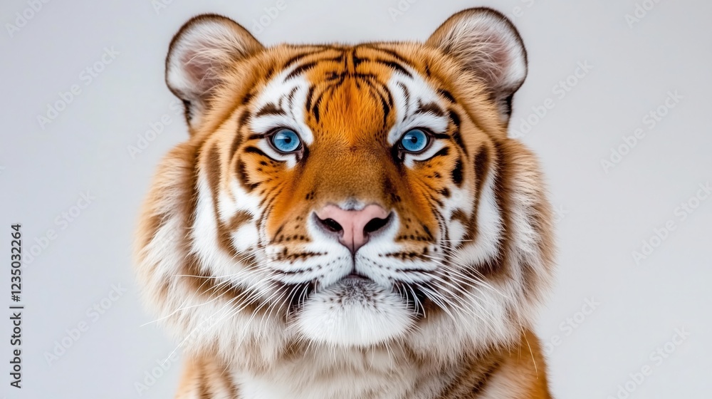 Fototapeta premium Serene Siberian tiger with thick fur and striking blue eyes in a calm environment