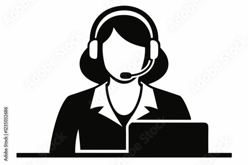 call center man with laptop black and white color