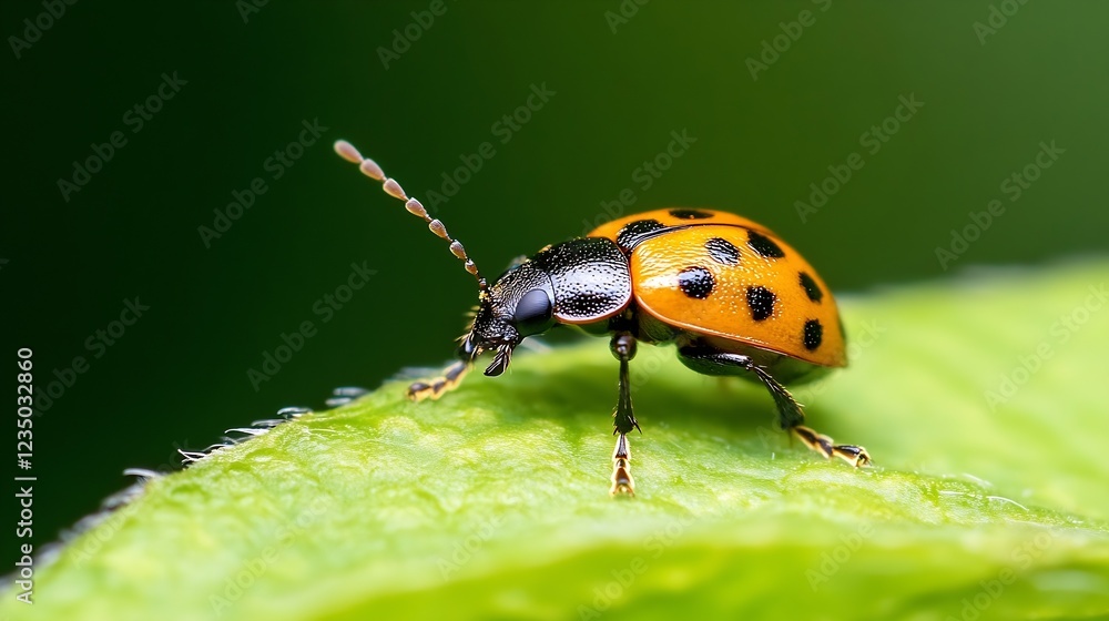 Macro photograph of spotted ladybug on vibrant green leaf with soft focus background : Generative AI Macro photograph of spotted ladybug on vibrant green leaf with soft focus background : Generative AI