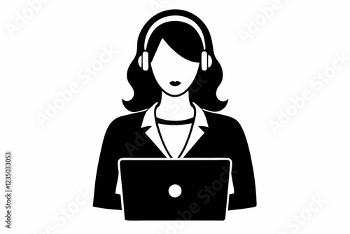 call center woman with laptop