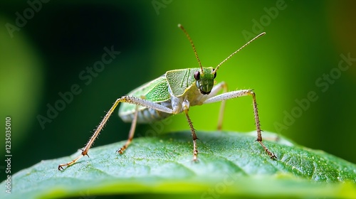 Wallpaper Mural Closeup of Green Cricket Standing on Leaf With Vibrant Background : Generative AI Torontodigital.ca