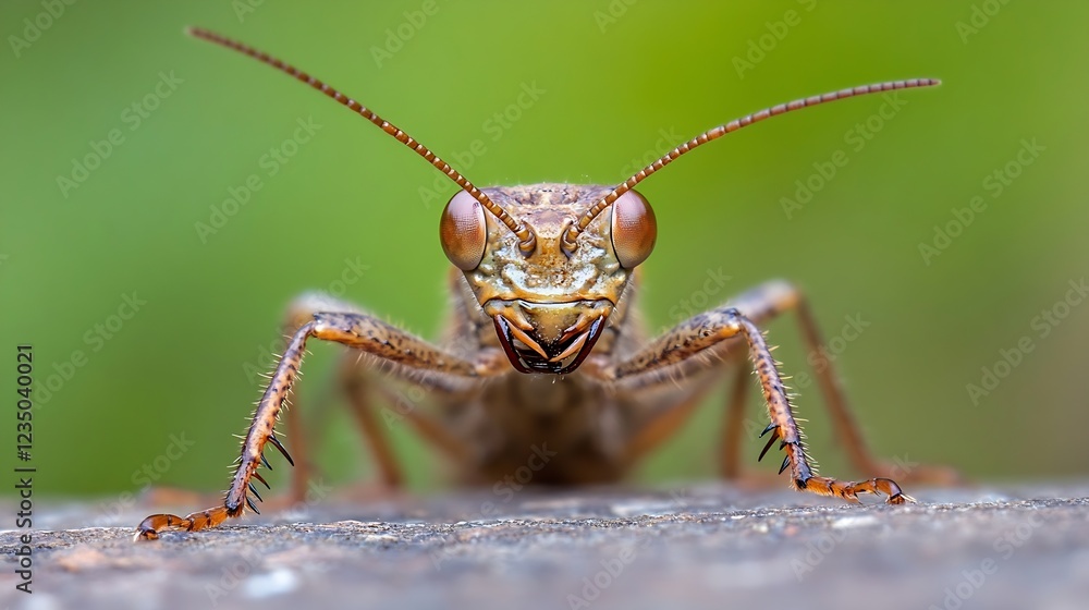 Macro Shot of Brown Grasshopper with Intricate Details on Rustic Background : Generative AI Macro Shot of Brown Grasshopper with Intricate Details on Rustic Background : Generative AI