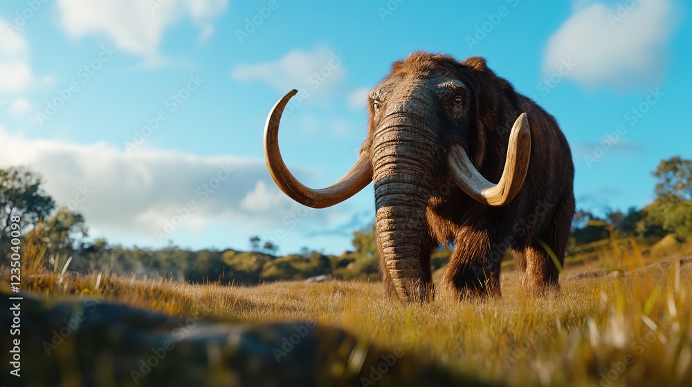 Obraz premium big ancient mammoth in grass field 
