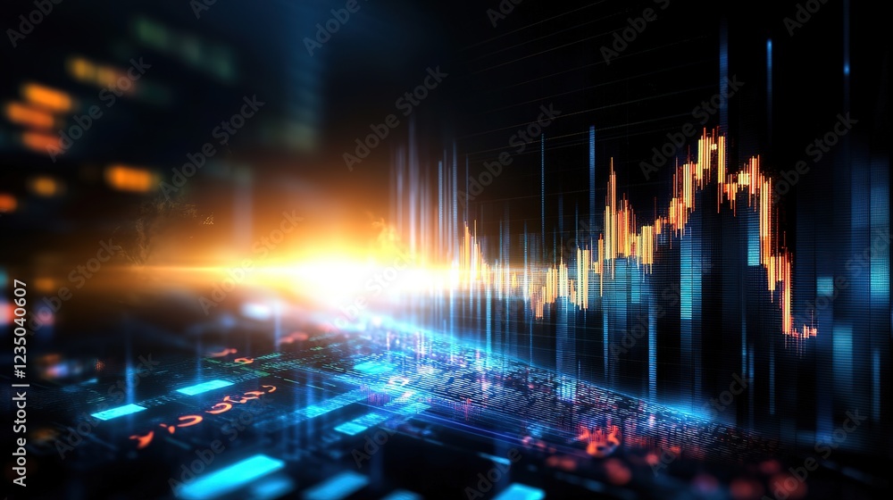 Fototapeta premium digital futuristic hologram business graph upward trend, financial, trading and high technology concept