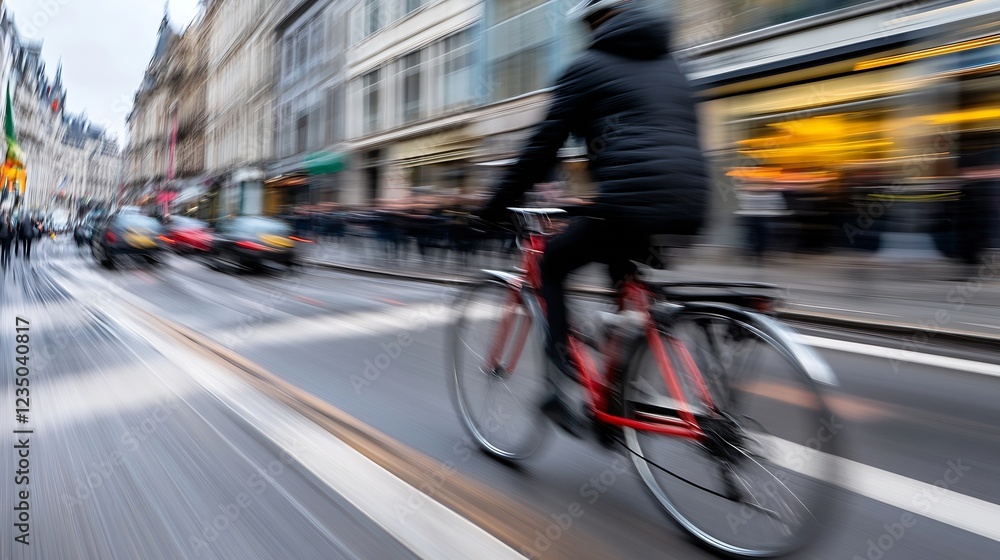 Urban Motion Blur of Cyclist on Busy Street with Vibrant City Life : Generative AI Urban Motion Blur of Cyclist on Busy Street with Vibrant City Life : Generative AI