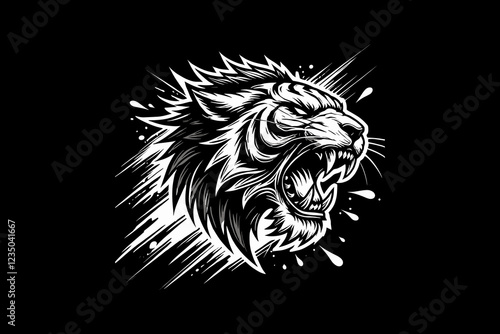 tiger head with splash black and white silhouette design on black backgrounds