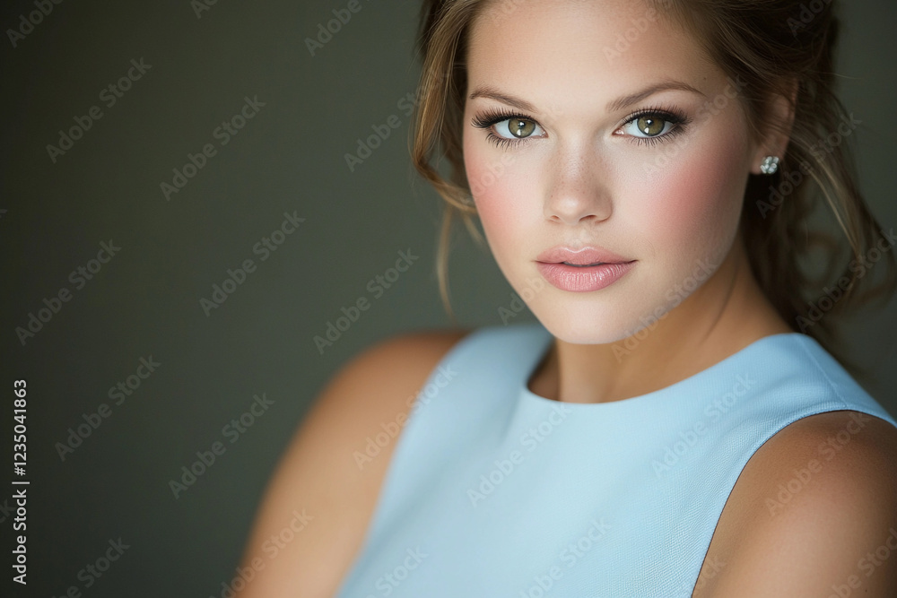 Portrait of a woman with a serene expression and natural makeup Portrait of a woman with a serene expression and natural makeup