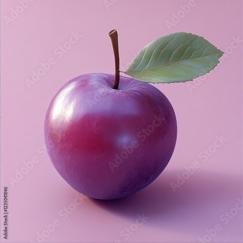 3D realistic plum, soft pastel purple background  photo