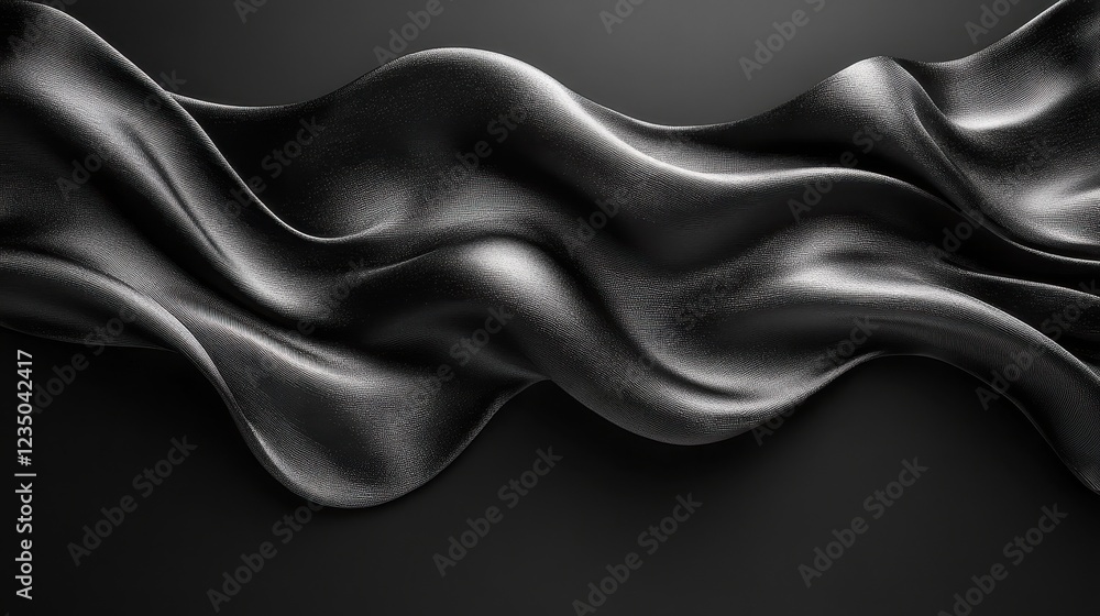Obraz premium A flowing black fabric creating elegant waves against a dark background.