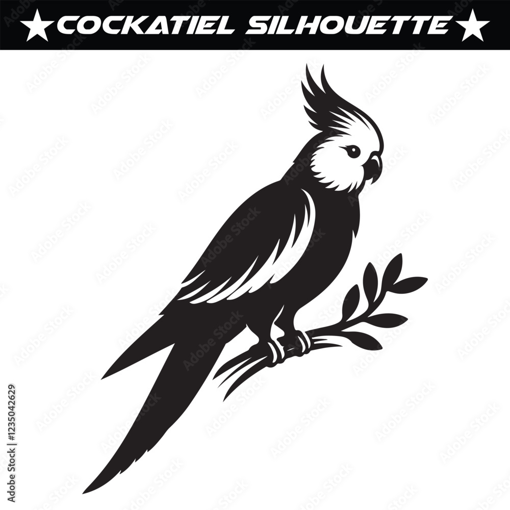 Fototapeta premium Black and white cockatiel silhouette vector illustration.