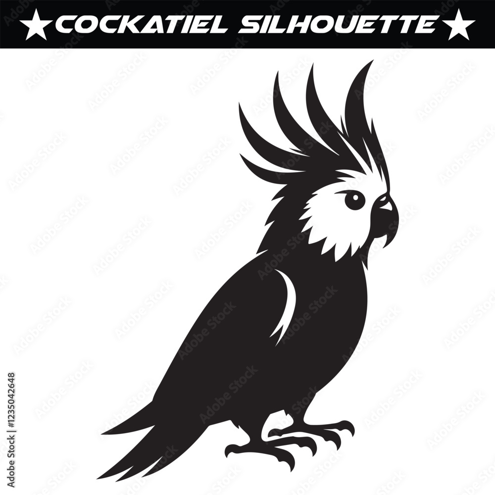 Fototapeta premium Black and white cockatiel silhouette vector illustration.