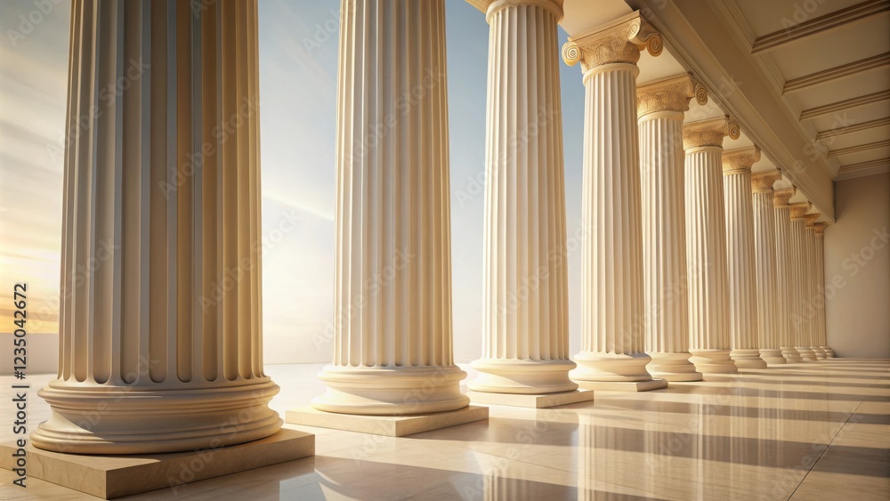 A Row of Majestic Columns Supporting an Ancient Structure, Bathed in the Warm Glow of a Sunset A Row of Majestic Columns Supporting an Ancient Structure, Bathed in the Warm Glow of a Sunset
